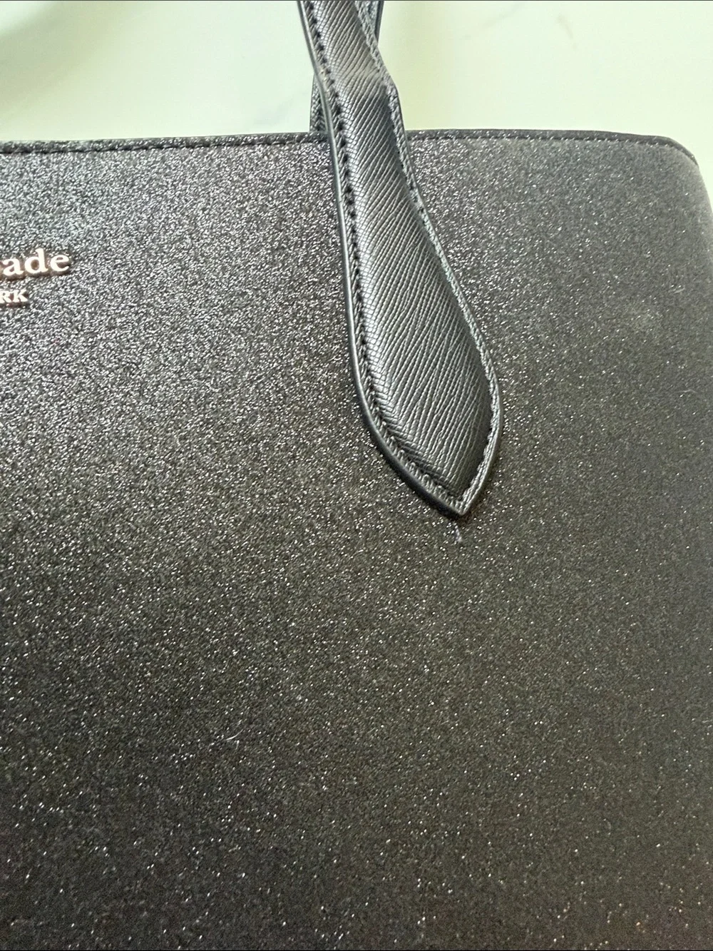 kate spade Black Glitter Tote with Gold Logo Accent